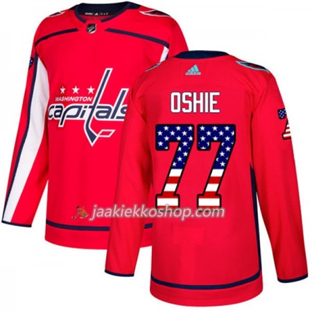 Miehille NHL Washington Capitals Pelipaita T.J. Oshie 77 Adidas 2017-2018 Punainen USA Flag Fashion Authentic